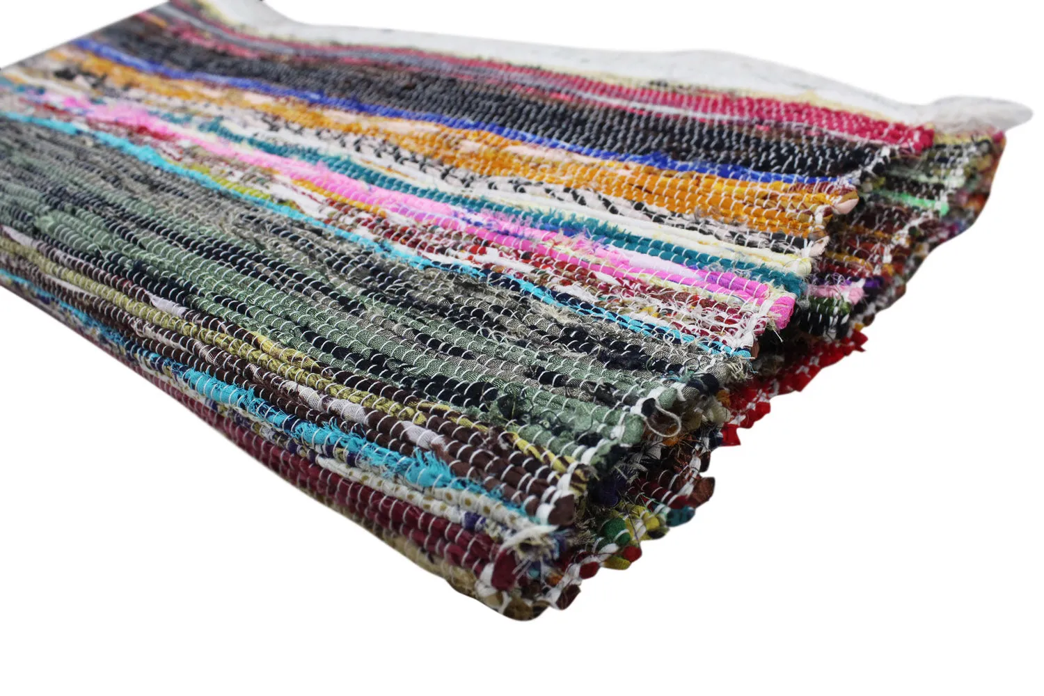 100% Recycled Fabric Rag Rug Chindi Durrie Area Rugs Hand Loomed Striped Floor Mat