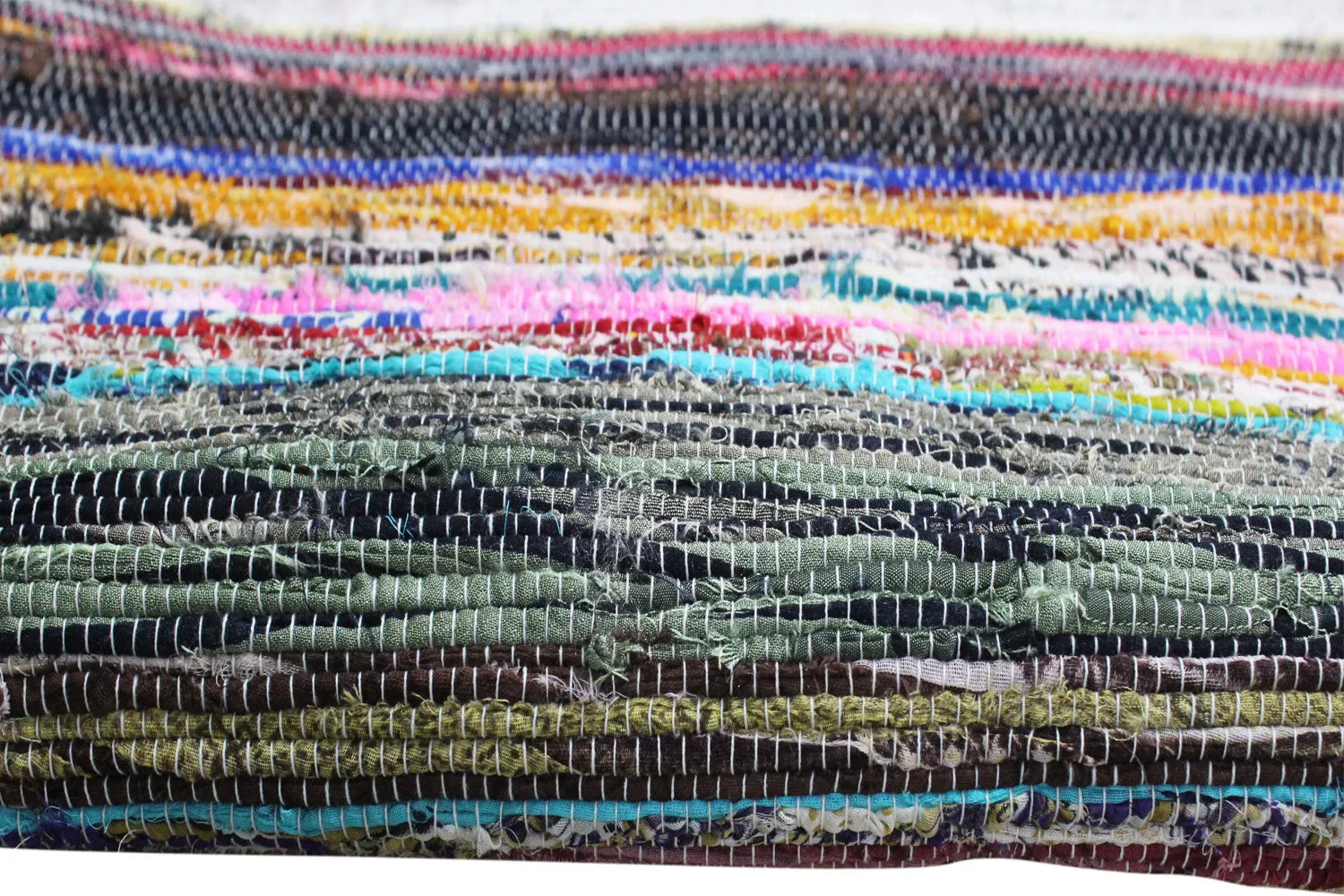 100% Recycled Fabric Rag Rug Chindi Durrie Area Rugs Hand Loomed Striped Floor Mat