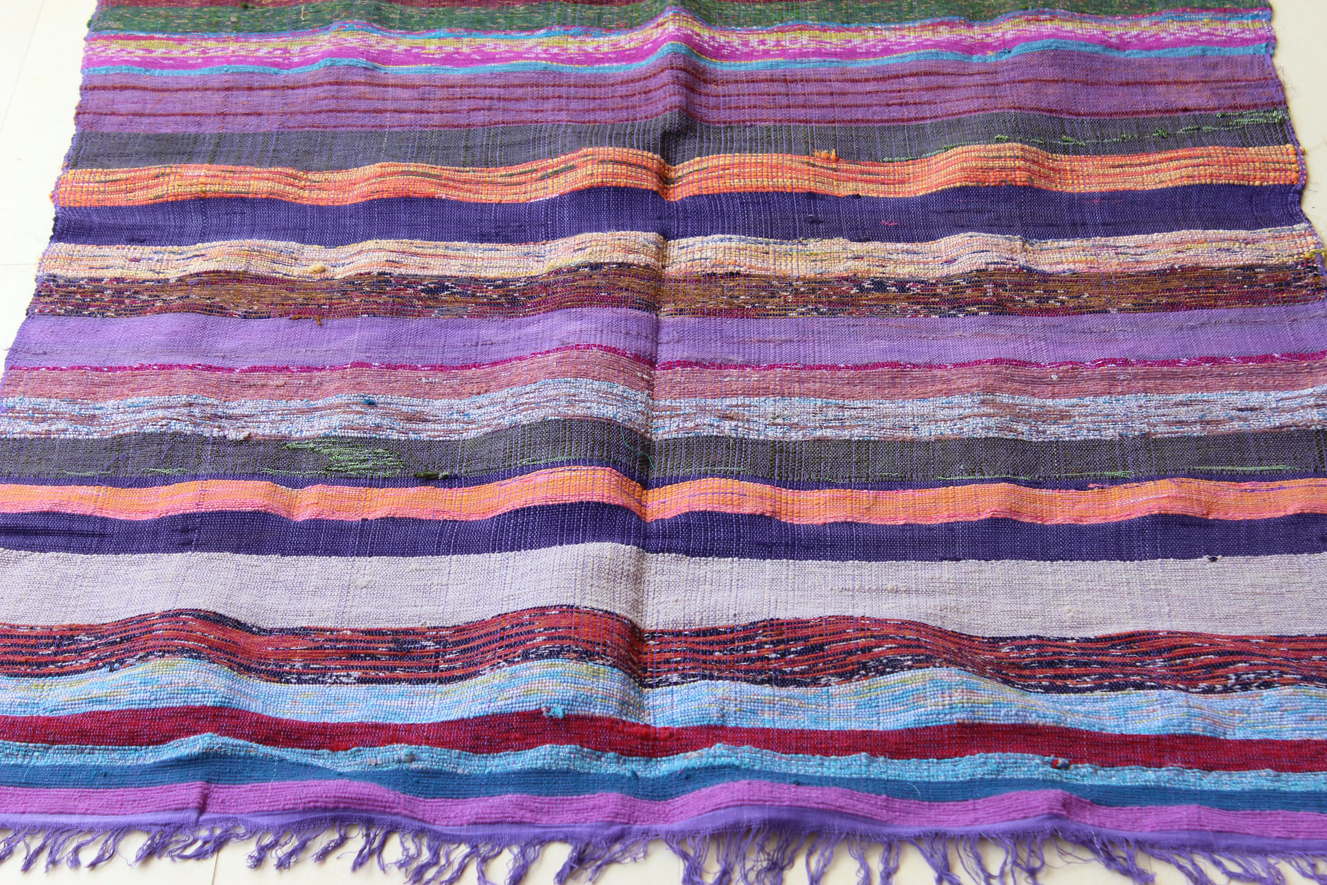 100% Recycled Fabric Rag Rug Chindi Durrie Area Rugs Hand Loomed Striped Floor Mat