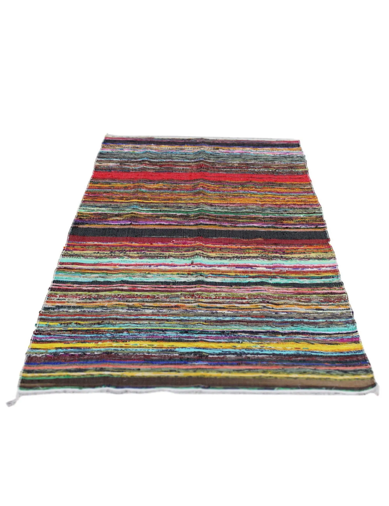 100% Recycled Fabric Rag Rug Chindi Durrie Area Rugs Hand Loomed Striped Floor Mat