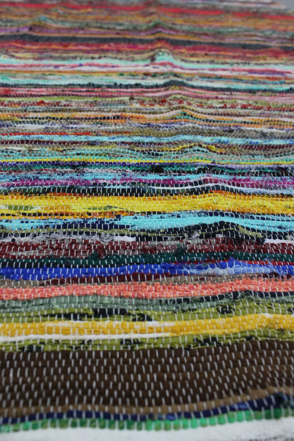 100% Recycled Fabric Rag Rug Chindi Durrie Area Rugs Hand Loomed Striped Floor Mat