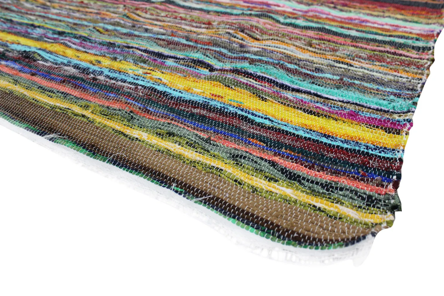 100% Recycled Fabric Rag Rug Chindi Durrie Area Rugs Hand Loomed Striped Floor Mat