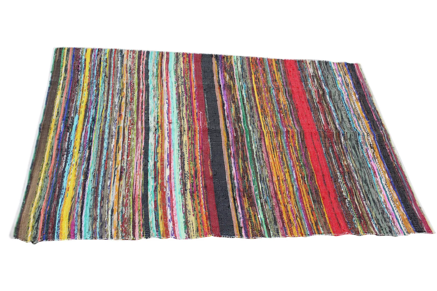 100% Recycled Fabric Rag Rug Chindi Durrie Area Rugs Hand Loomed Striped Floor Mat