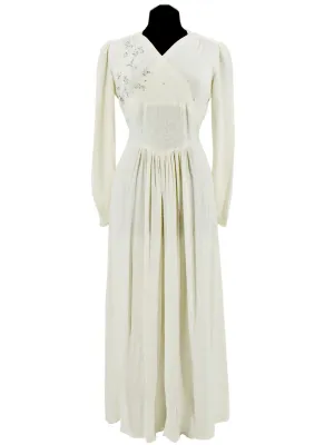 1940s Vintage Ivory Damask Silk Maxi Dress