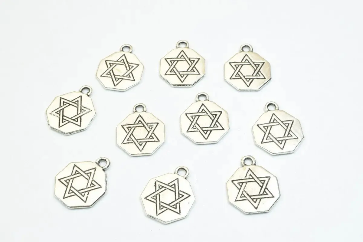 20PCs Star of David Charm Gold/Antique Silver/Antique Green Alloy Metal Size 17.5x14mm Decorative Beads 2mm Jump Ring for Jewelry Making