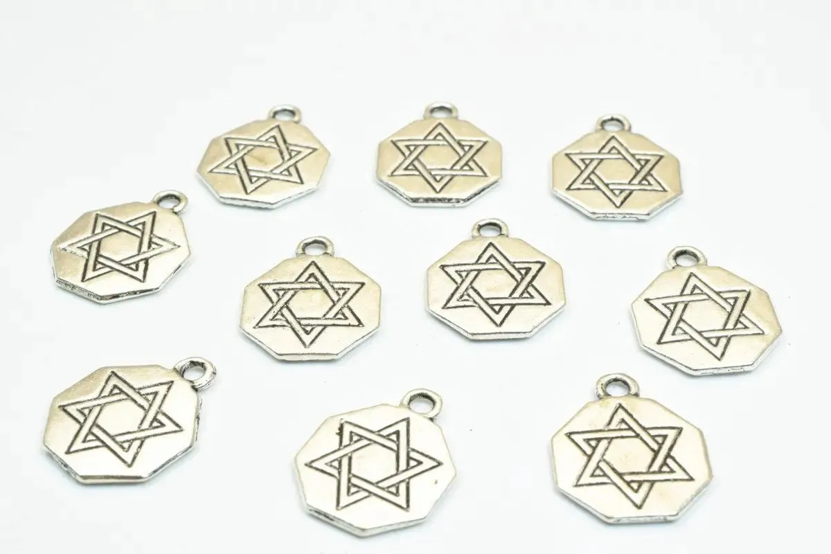 20PCs Star of David Charm Gold/Antique Silver/Antique Green Alloy Metal Size 17.5x14mm Decorative Beads 2mm Jump Ring for Jewelry Making