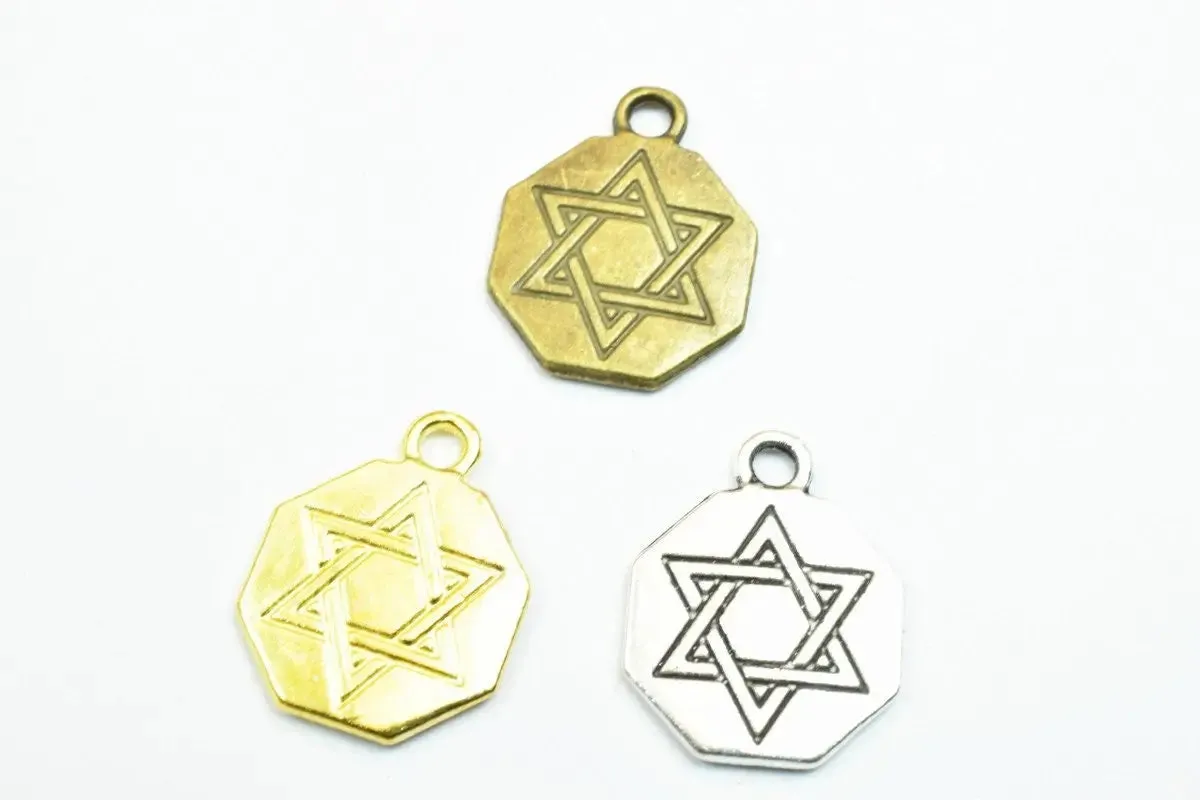 20PCs Star of David Charm Gold/Antique Silver/Antique Green Alloy Metal Size 17.5x14mm Decorative Beads 2mm Jump Ring for Jewelry Making