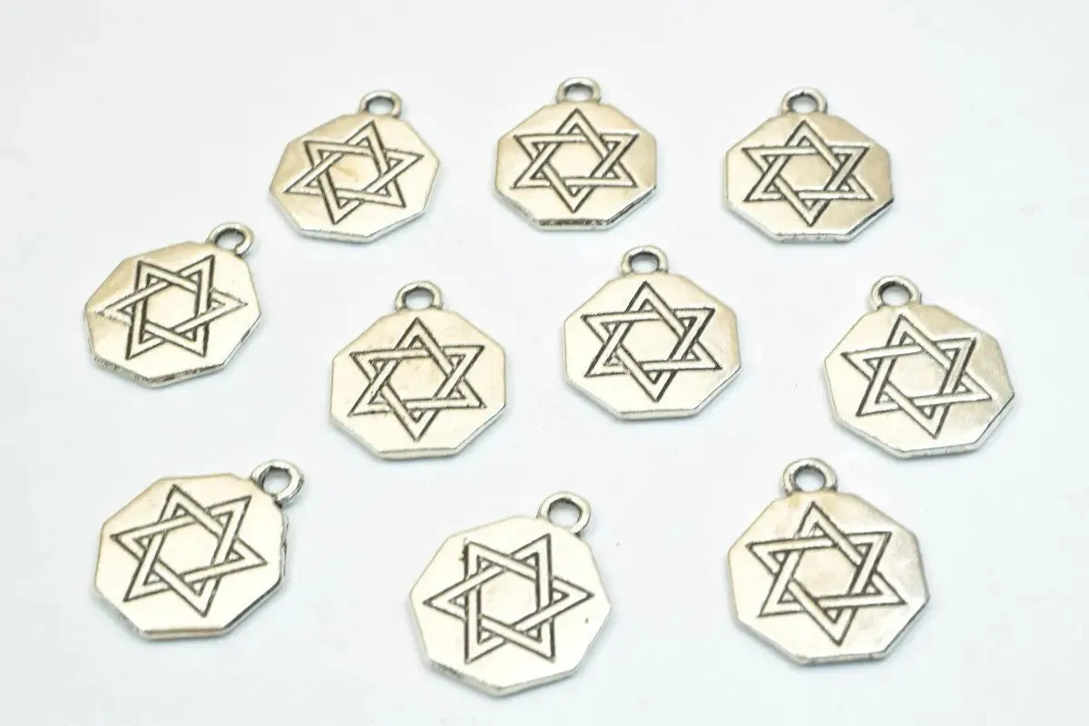 20PCs Star of David Charm Gold/Antique Silver/Antique Green Alloy Metal Size 17.5x14mm Decorative Beads 2mm Jump Ring for Jewelry Making