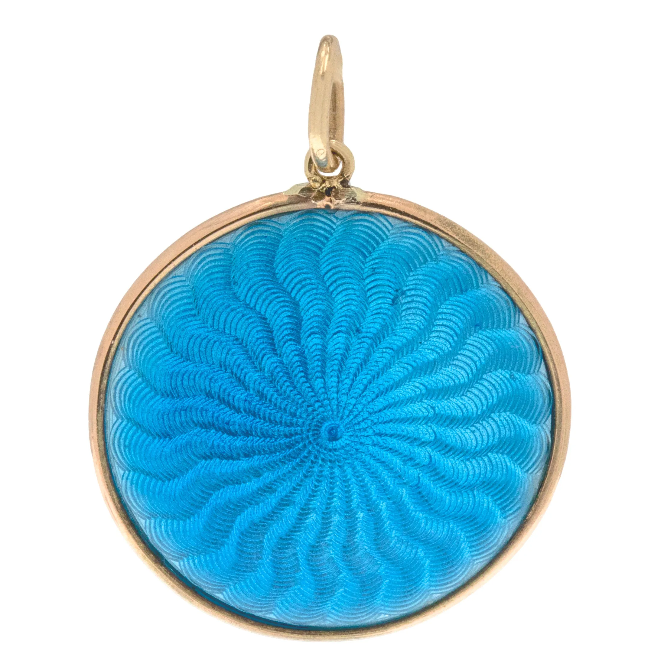 Antique 9ct Gold Blue Guilloche Enamel Pendant