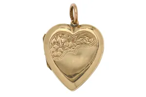 Antique 9ct Gold Engraved Heart Locket