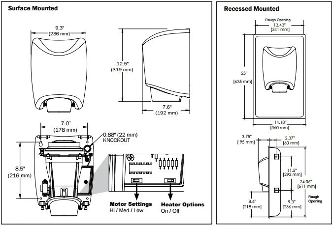 Bradley Aerix  Model 2922-2874 High Speed, High-Efficiency Hand Dryer Satin Stainless Steel