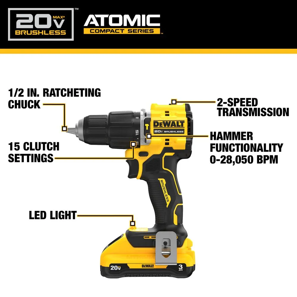 DeWALT DCD799L1 20V ATOMIC MAX 1/2" Brushless Cordless Hammer Drill Kit