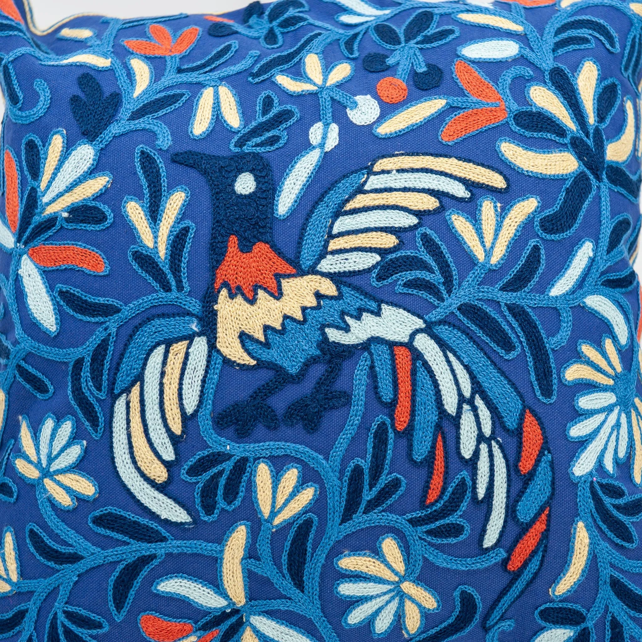 Embroidered Pillow Cover - Blue Bird