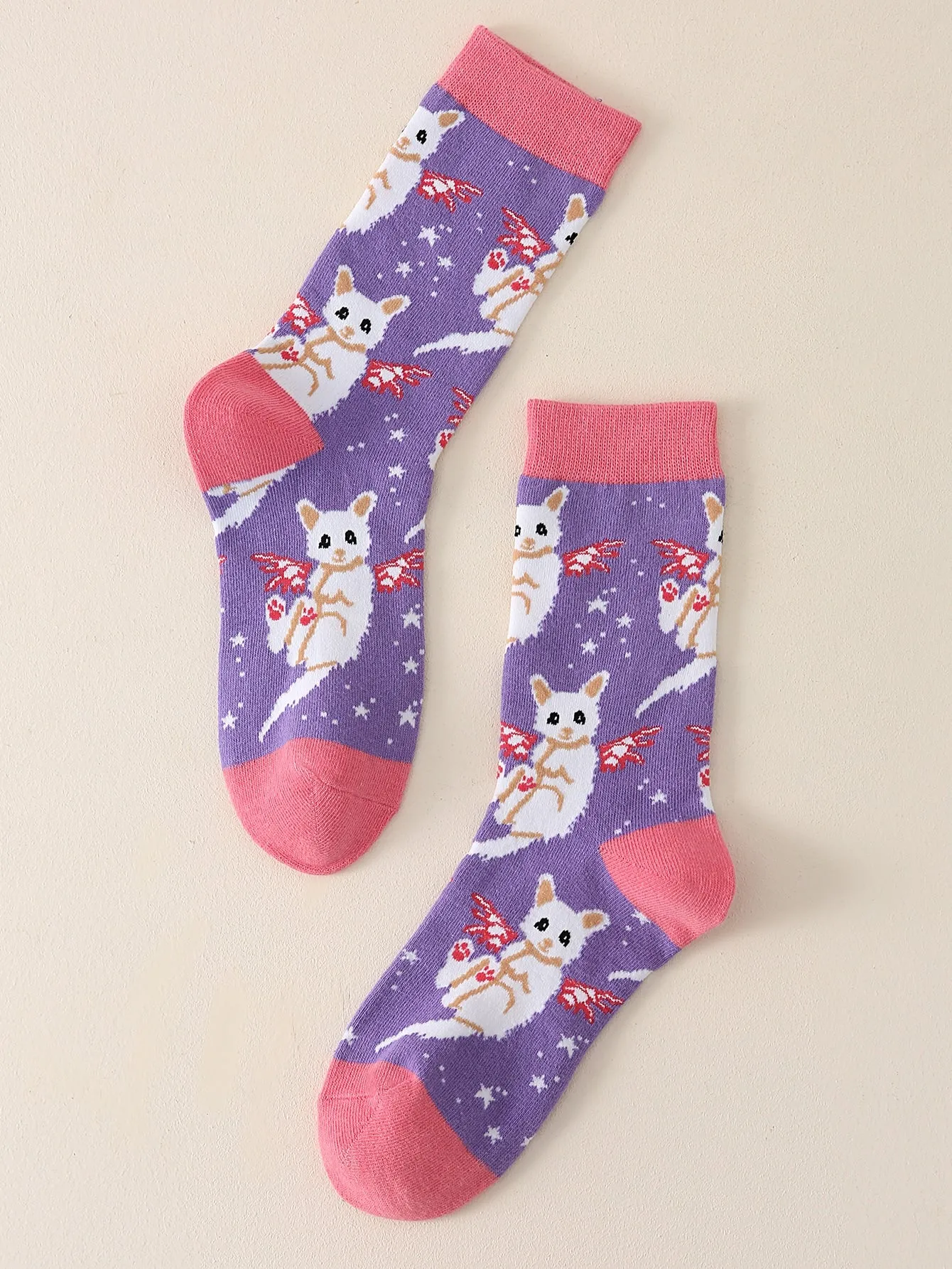 Fairy Cat With Wings Crew Socks Cat Socks for Women Fun Socks Funky Socks