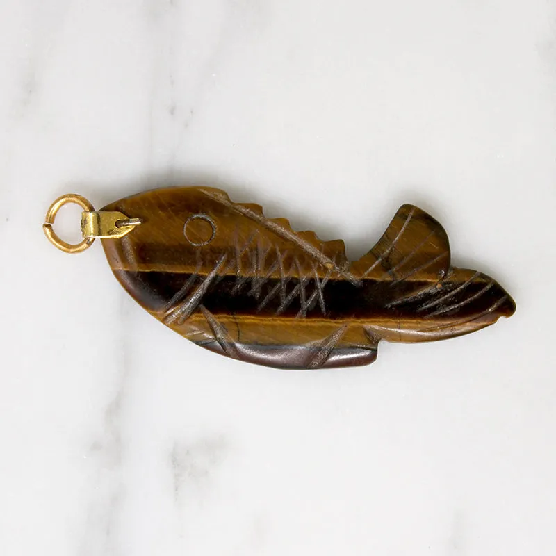 Fancy Carved Tigers Eye Fish Pendant