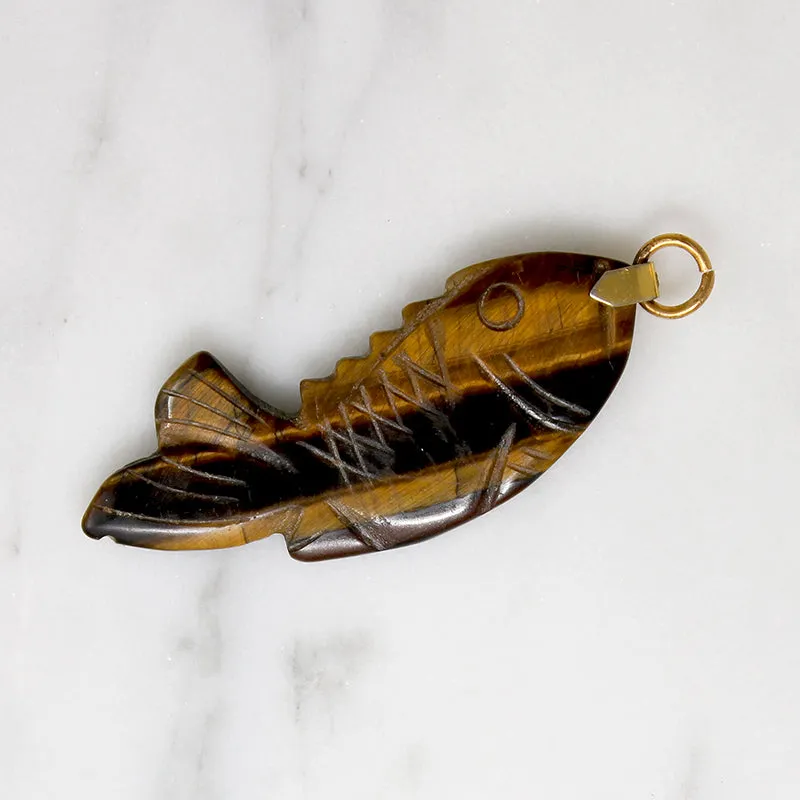 Fancy Carved Tigers Eye Fish Pendant