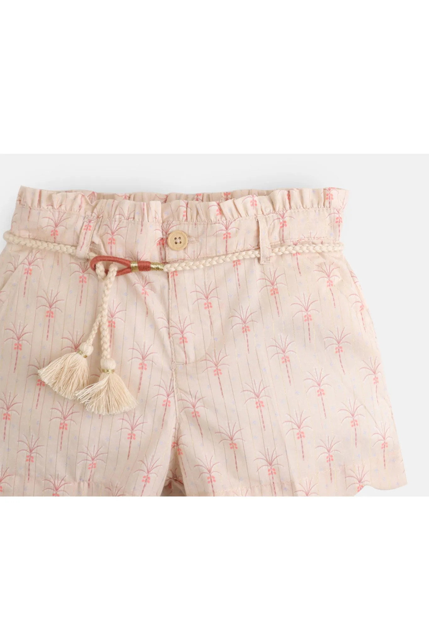 Gingersnaps Shorts with Palm Print and Cord Belt