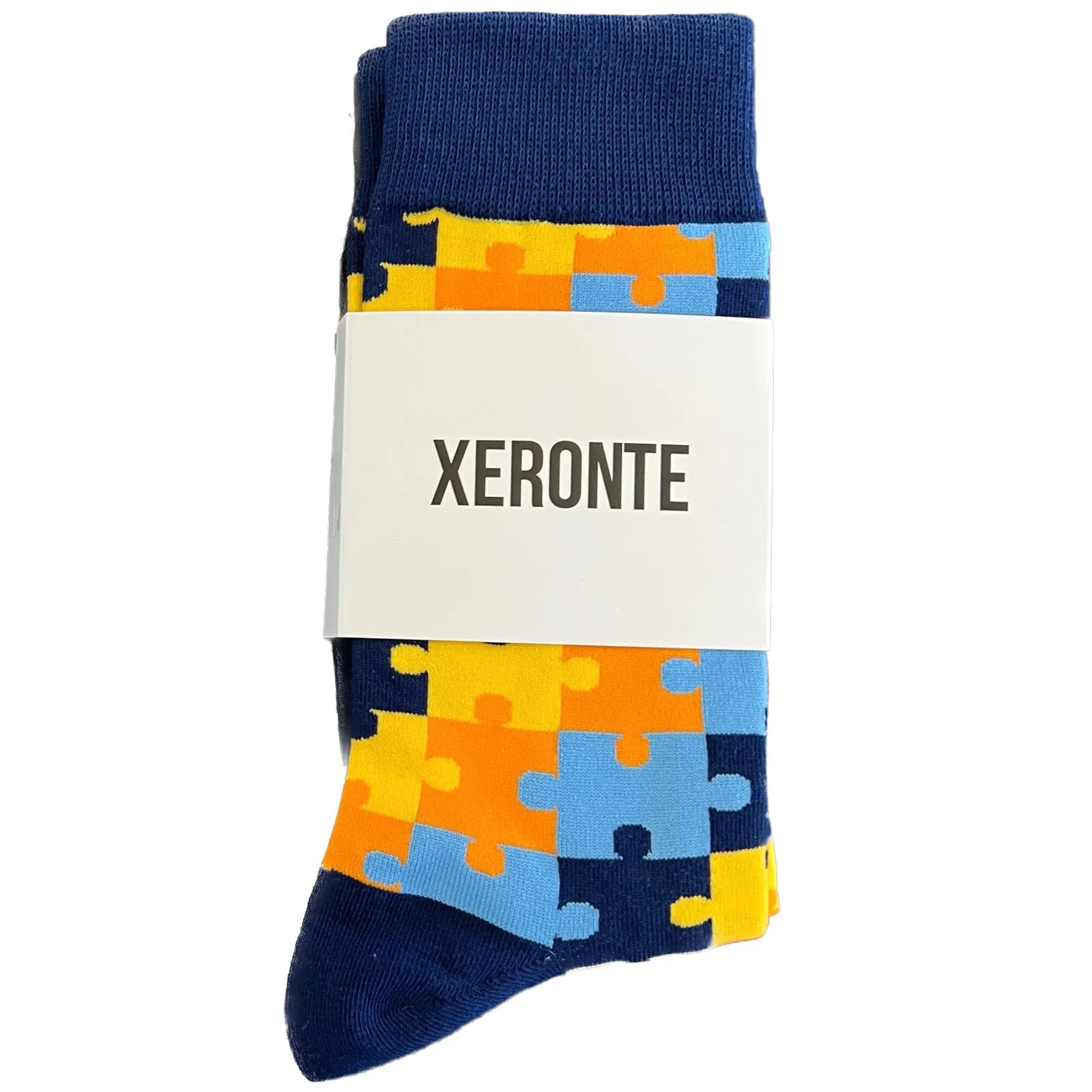 Navy Blue Puzzle Pieces Mens Crew Socks