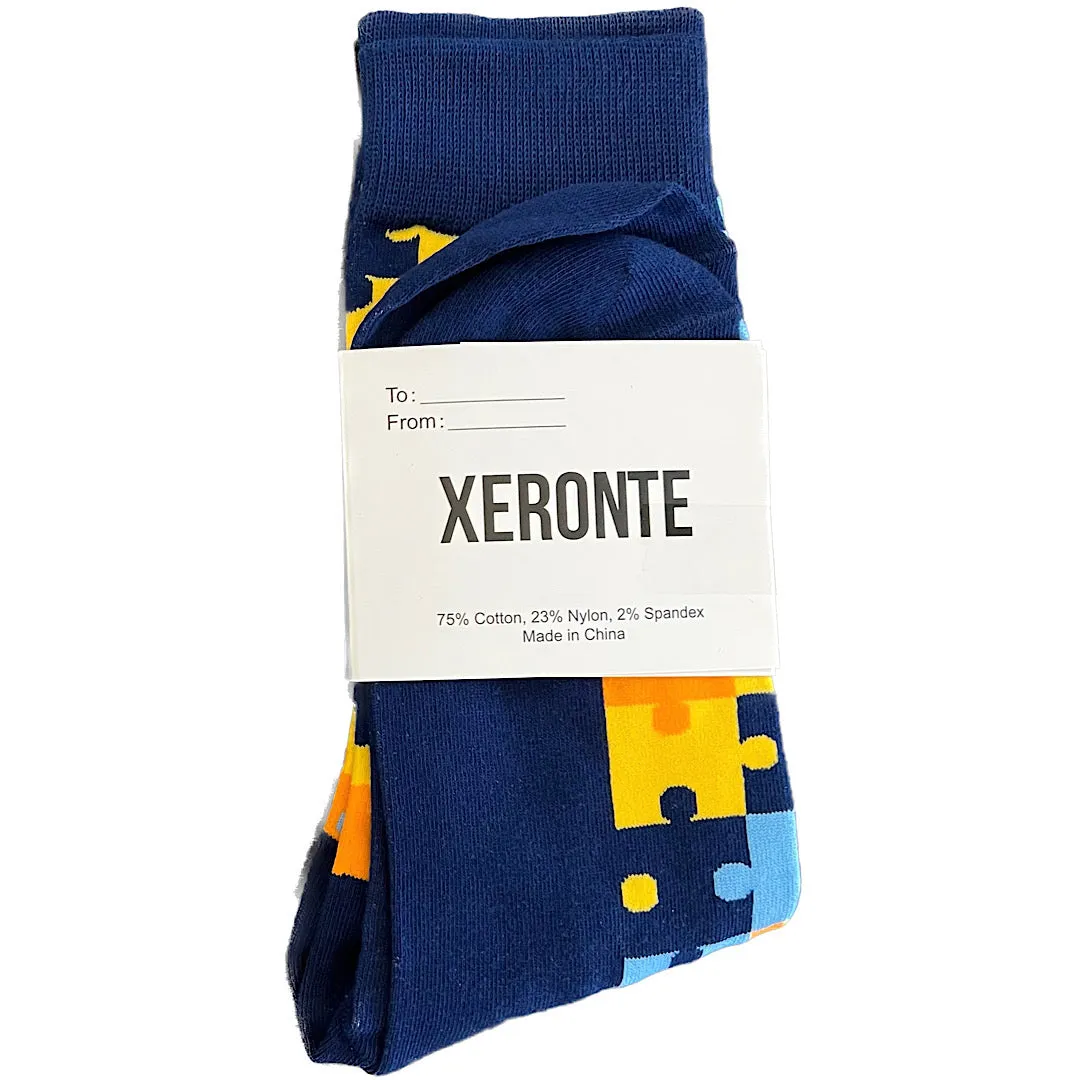 Navy Blue Puzzle Pieces Mens Crew Socks