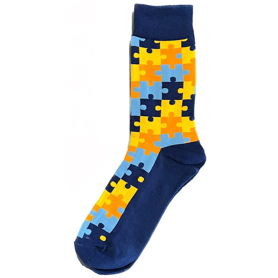 Navy Blue Puzzle Pieces Mens Crew Socks