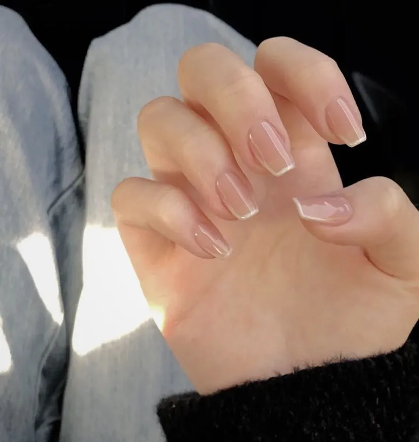 Nude Jelly French Tip Coffin Acrylic Nails