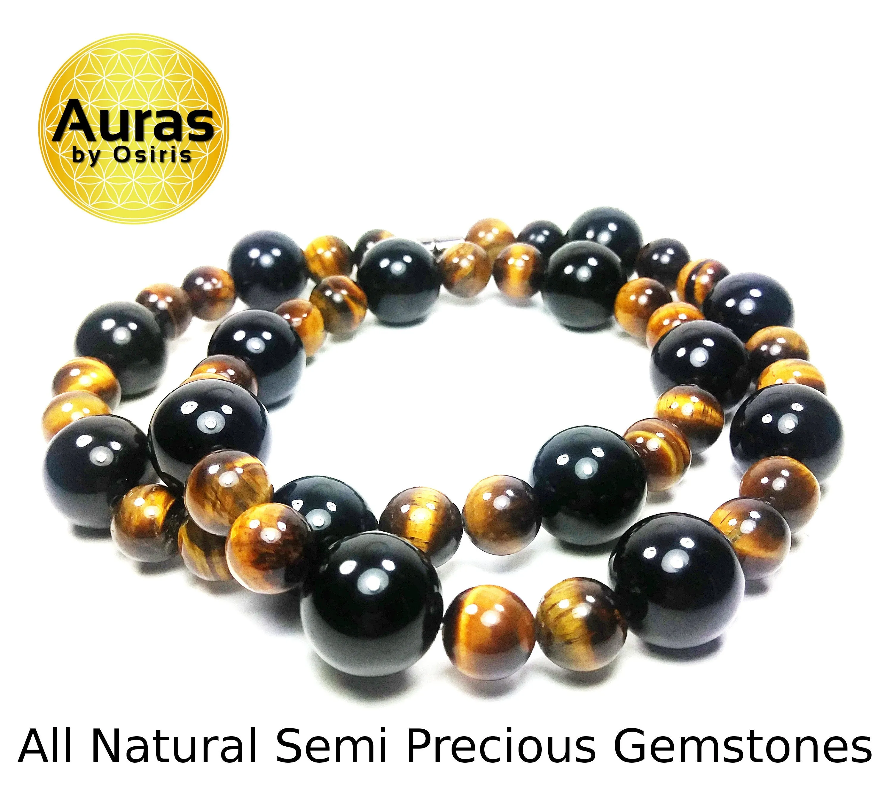 Onyx Tiger Eye Necklace For Men - Protection - Aura Shielding - World's Strongest Magnetic Clasp