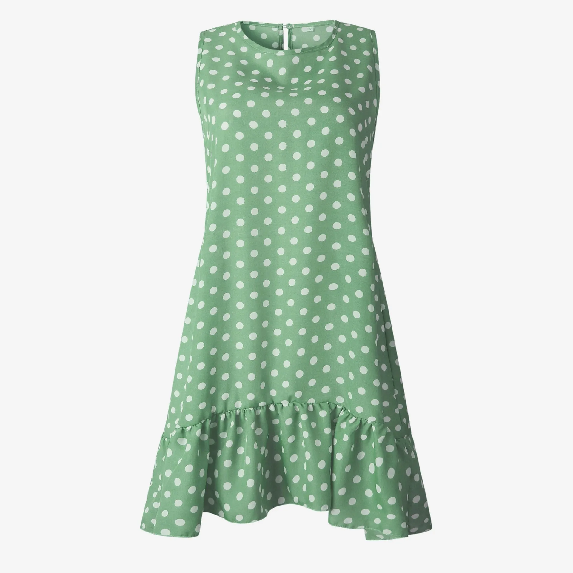 Polka Dot Sleeveless Sundress Knee Length Polyester 10 Colors 3 Sizes