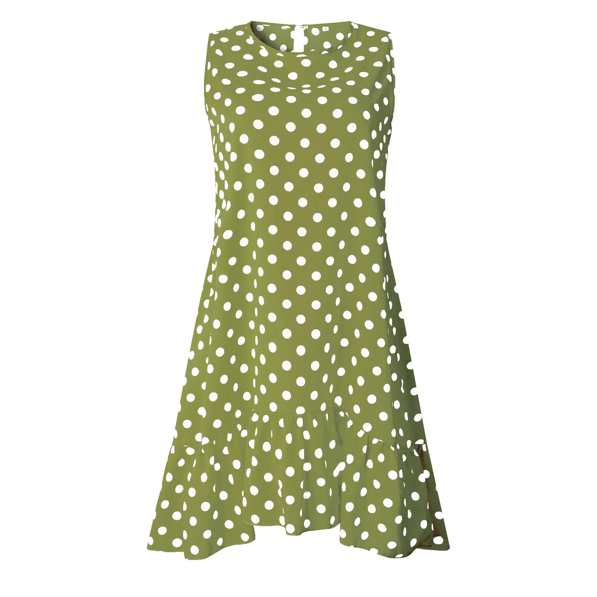 Polka Dot Sleeveless Sundress Knee Length Polyester 10 Colors 3 Sizes