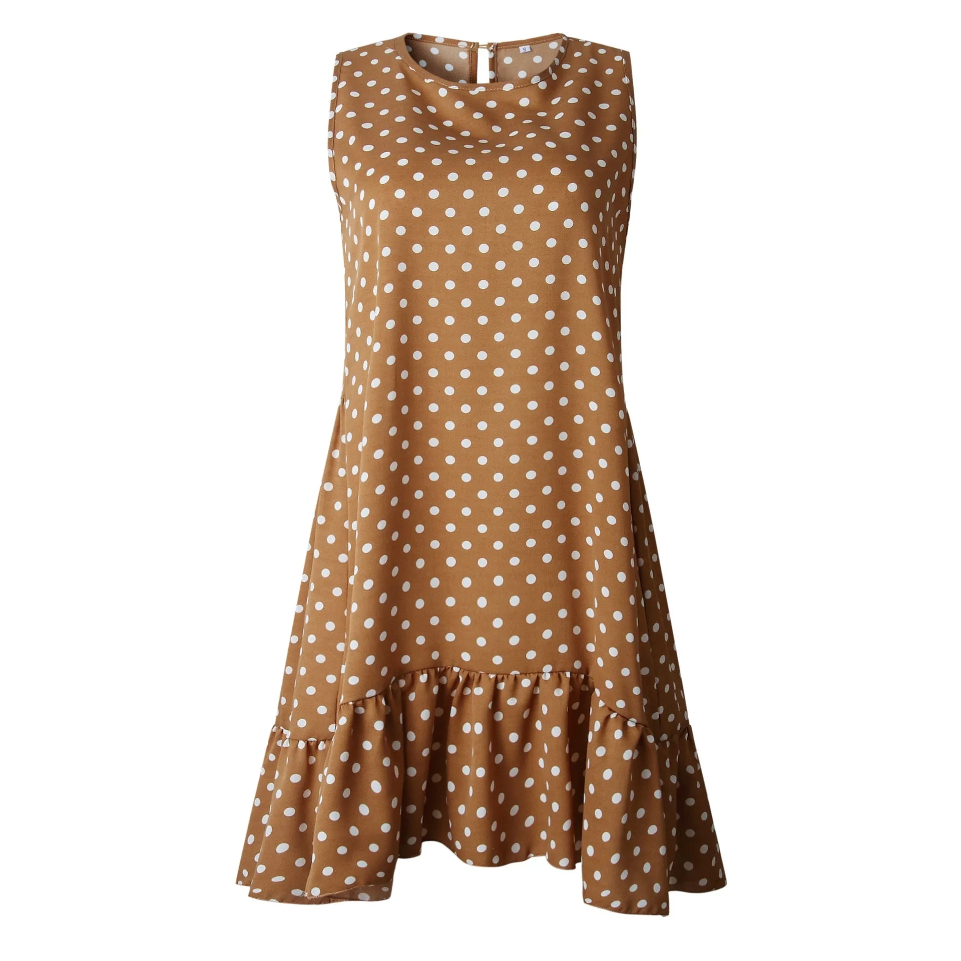 Polka Dot Sleeveless Sundress Knee Length Polyester 10 Colors 3 Sizes