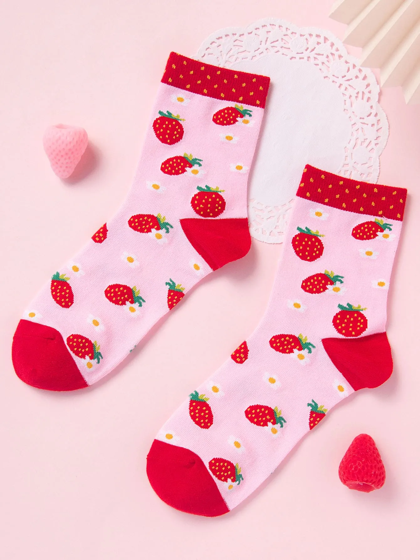 Strawberry and Flower Socks Funny Socks for Women Novelty Socks Funky Socks Gift