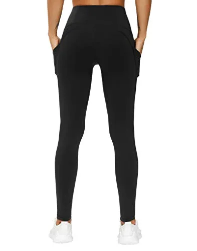 THE GYM PEOPLE Thick High Waist Yoga Pants with Pockets, Tummy Control Workout Running Yoga Leggings for Women (Medium, Black  )