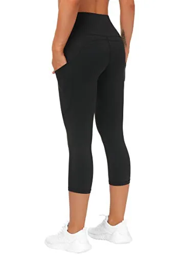 THE GYM PEOPLE Thick High Waist Yoga Pants with Pockets, Tummy Control Workout Running Yoga Leggings for Women (Medium, Black  )